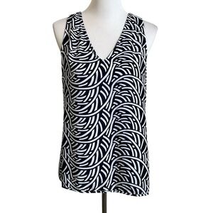 Banana Republic Womens Printed Cross Back V Neck Tank Top Sz Small Blue White